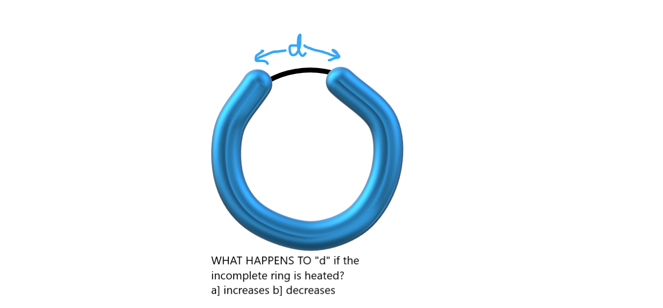 Question image for what happens to d on heating the incomplete ring?